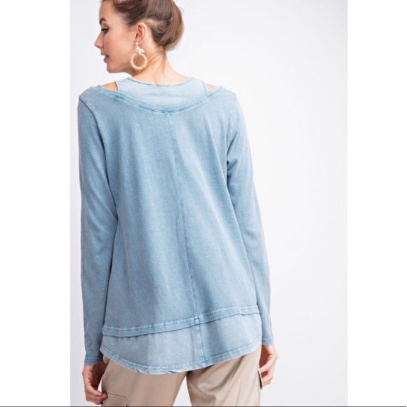 Make Offer 🌷Teal Long Sleeve Mineral Washed Top - Picture 5 of 5